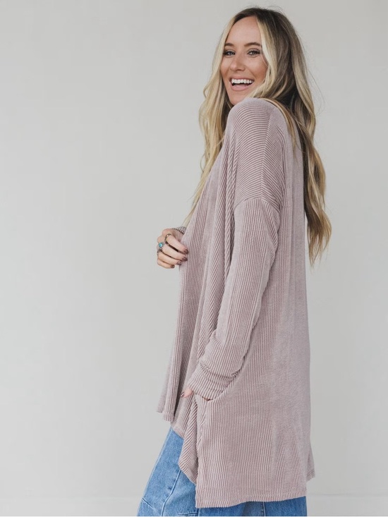 Three Bird Nest Jackets & Blazers - Three Bird Nest Ribbed Open-Front Cardigan in Dusty Mauve